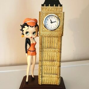 Betty Boop Vintage Clock Tower Figurine w/Free BB Collectible Figurine